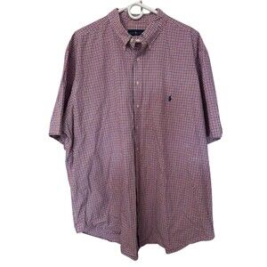 Ralph Lauren Button Down Shirt Mens 3XLT Plaid Red Blue Short Sleeve Classic